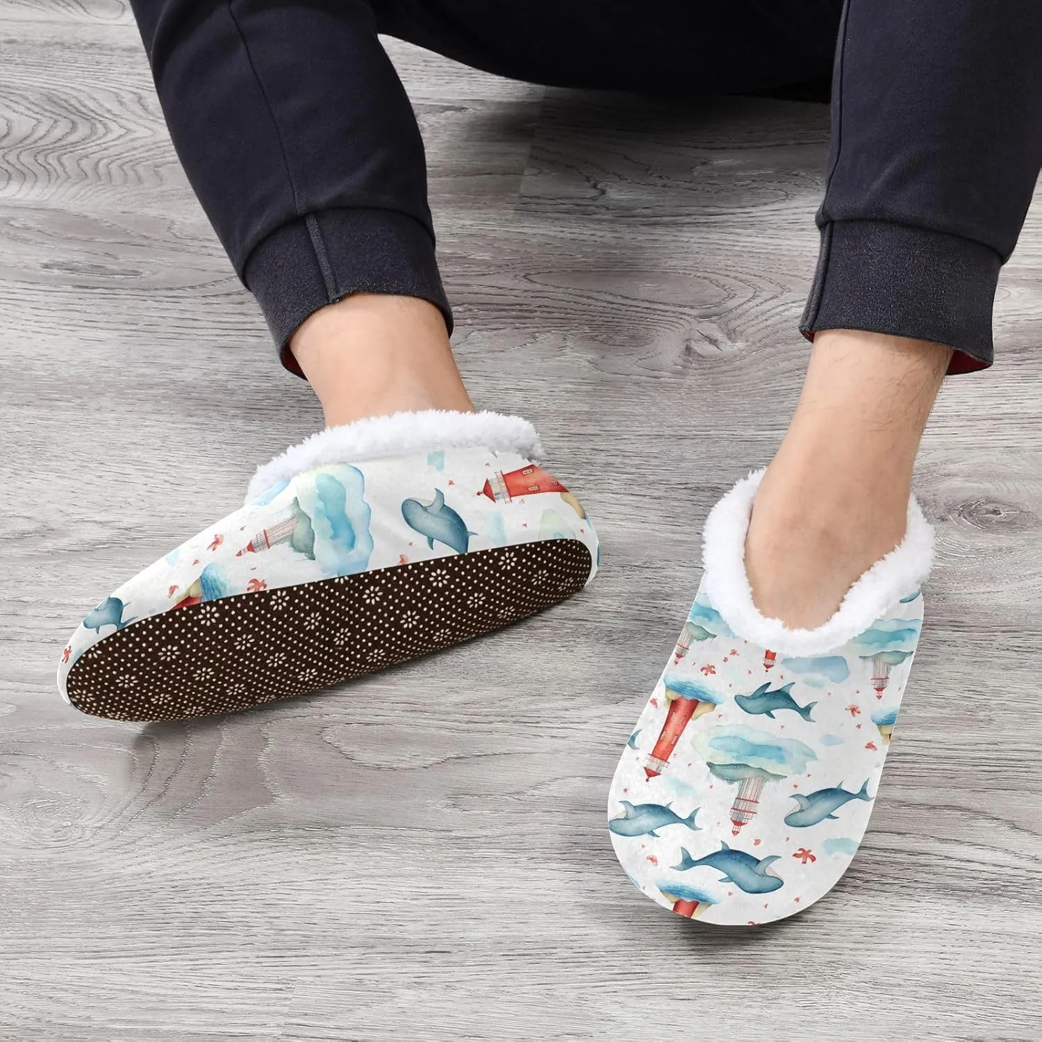 Whales Lighthouses House Slippers for Women Men Slipper Socks Soft House Shoes for Bedroom Home