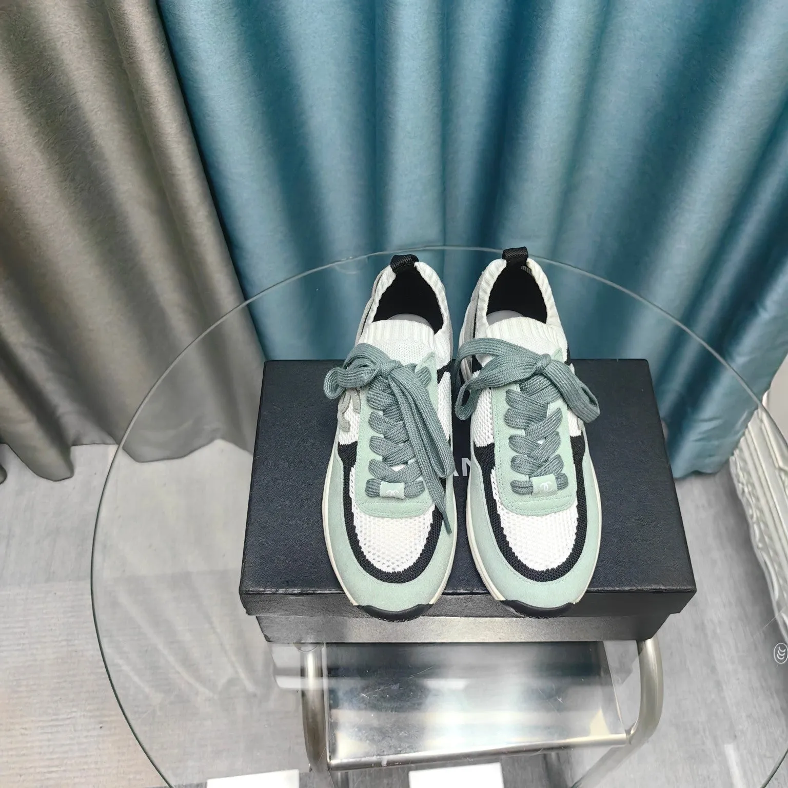 White Green And Mesh Jade Polyester Fully-featured Suede Efficient communication CHANEL Fabric Sneaker Light
