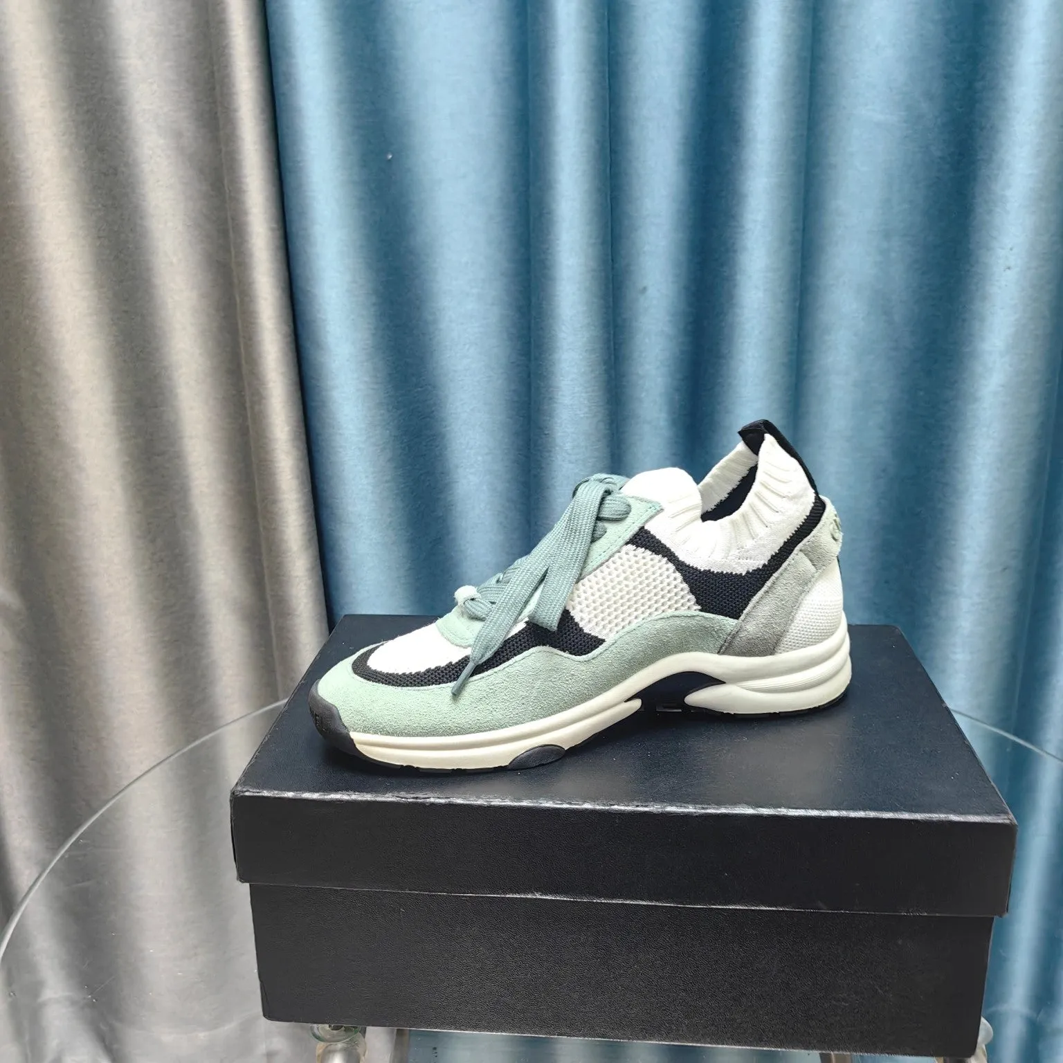 White Green And Mesh Jade Polyester Fully-featured Suede Efficient communication CHANEL Fabric Sneaker Light