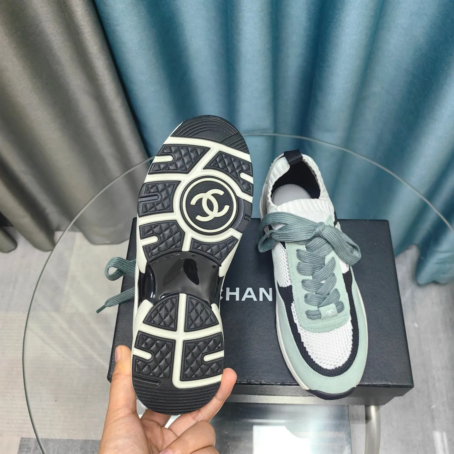 White Green And Mesh Jade Polyester Fully-featured Suede Efficient communication CHANEL Fabric Sneaker Light