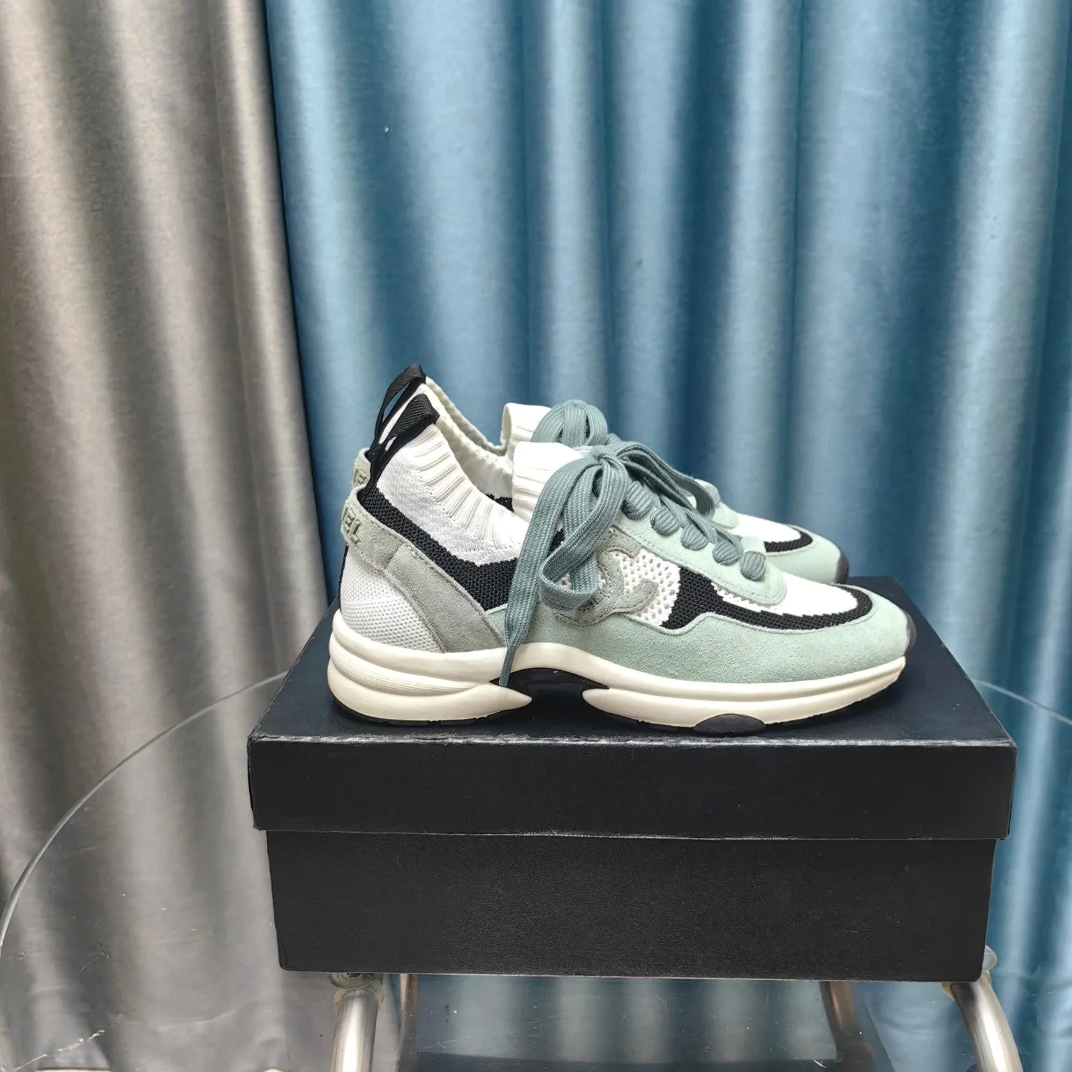 White Green And Mesh Jade Polyester Fully-featured Suede Efficient communication CHANEL Fabric Sneaker Light