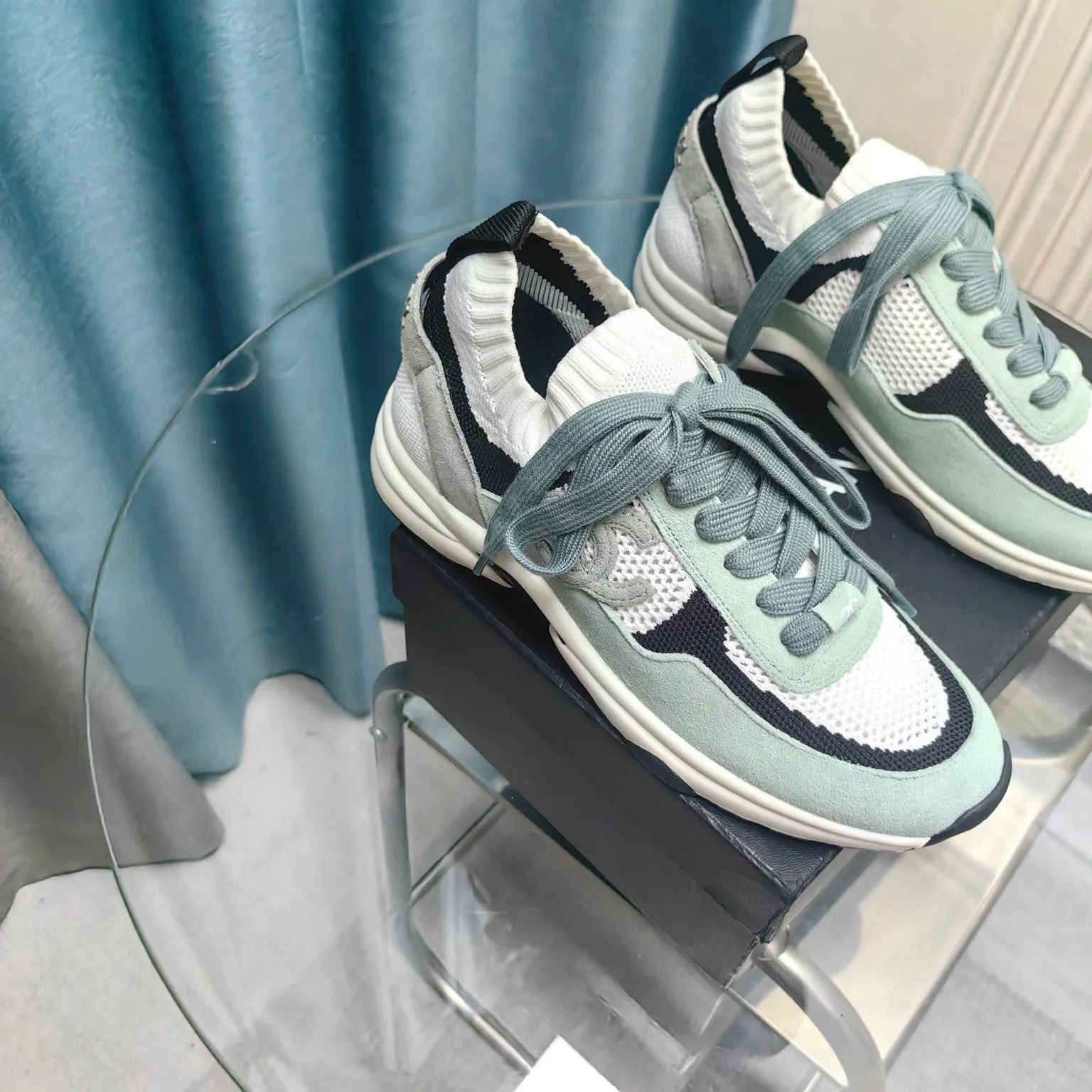 White Green And Mesh Jade Polyester Fully-featured Suede Efficient communication CHANEL Fabric Sneaker Light
