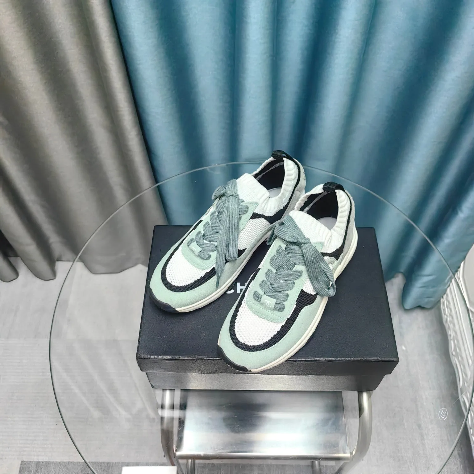 White Green And Mesh Jade Polyester Fully-featured Suede Efficient communication CHANEL Fabric Sneaker Light