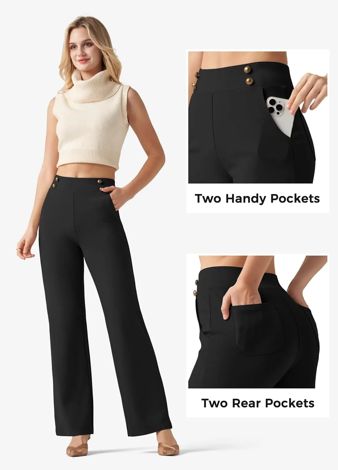 Willit Women's Wide Leg Dress Pants High Waisted Stretch Work Pants Office Business Casual Slacks Pockets Petite/Regular/Tall