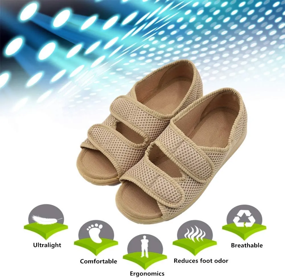 Woman Diabetic Shoes, Extra Wide Width Open Toe Sandals, Adjustable Arthritis Edema Slippers for Elderly Women