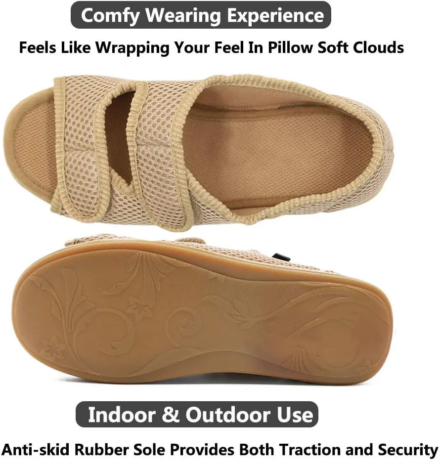 Woman Diabetic Shoes, Extra Wide Width Open Toe Sandals, Adjustable Arthritis Edema Slippers for Elderly Women