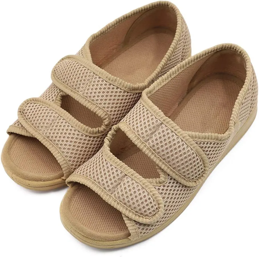 Woman Diabetic Shoes, Extra Wide Width Open Toe Sandals, Adjustable Arthritis Edema Slippers for Elderly Women