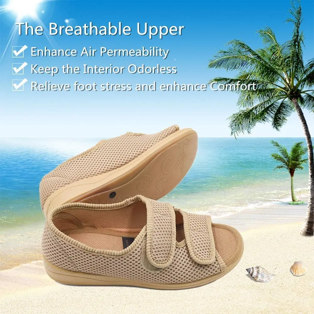 Woman Diabetic Shoes, Extra Wide Width Open Toe Sandals, Adjustable Arthritis Edema Slippers for Elderly Women