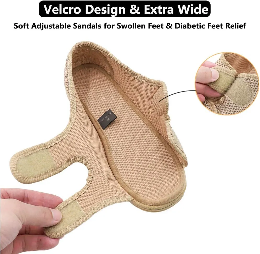 Woman Diabetic Shoes, Extra Wide Width Open Toe Sandals, Adjustable Arthritis Edema Slippers for Elderly Women