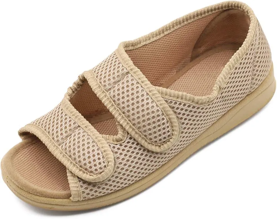 Woman Diabetic Shoes, Extra Wide Width Open Toe Sandals, Adjustable Arthritis Edema Slippers for Elderly Women