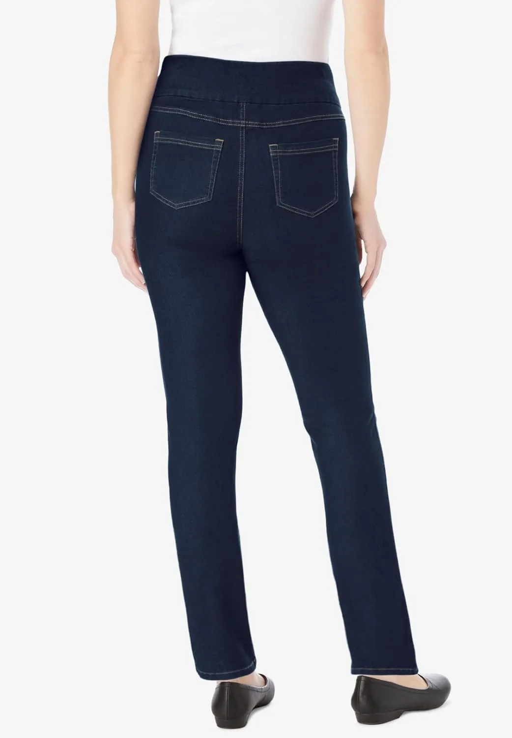 Woman Within Plus Size Flex-Fit Pull-On Straight-Leg Denim Jean