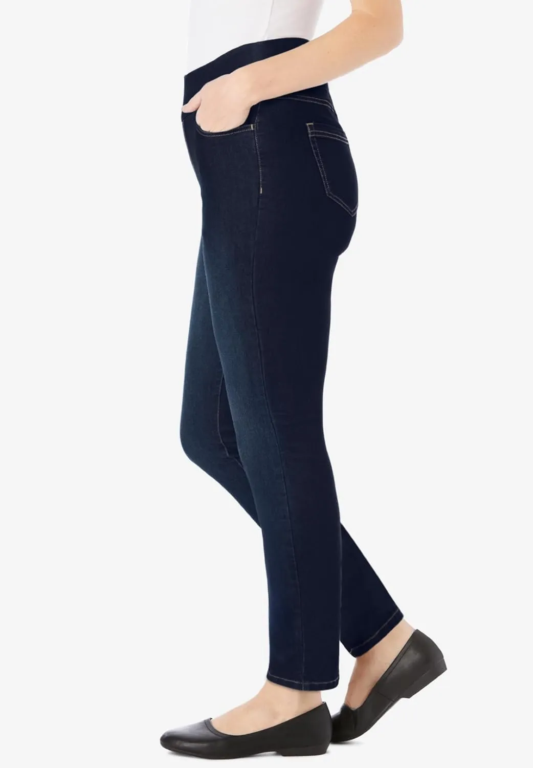 Woman Within Plus Size Flex-Fit Pull-On Straight-Leg Denim Jean