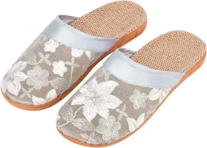 Women Embroidered Slippers Closed Toe Indoor Slipper Ladies Vintage Floral Sandals Mesh Flat Shoes Portable Non-slip Slides