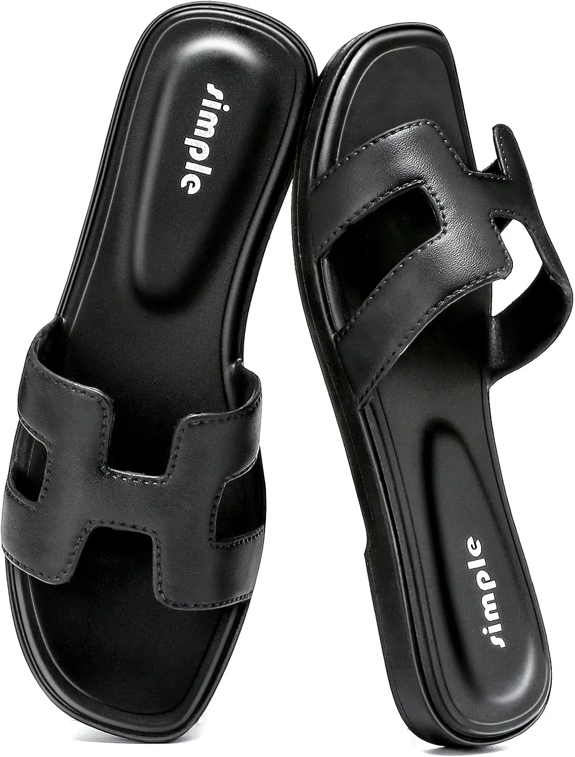 Women Flat Sandals Fashion Open Toe Dressy Slide Comfortable Slip On Slides for Summer Vacations, Black White, Gifts for Ladies 2025