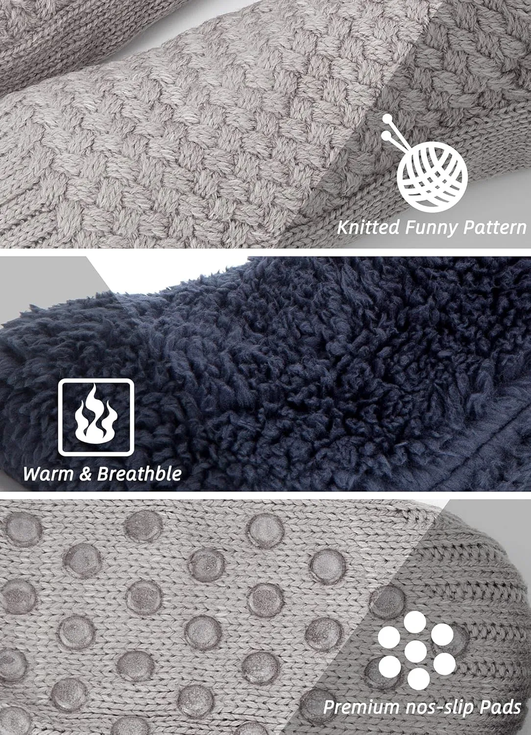 Women Knitted Slipper Socks Cozy Sherpa Fuzzy Socks Non Slip Socks Winter Indoor Double Layer Bedroom Slipper Socks