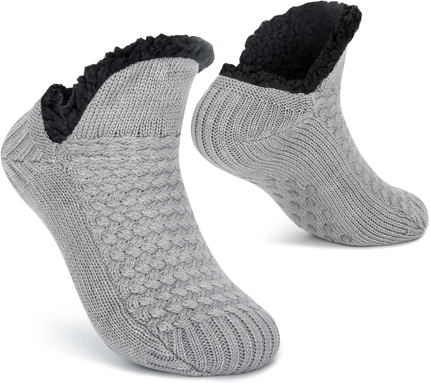 Women Knitted Slipper Socks Cozy Sherpa Fuzzy Socks Non Slip Socks Winter Indoor Double Layer Bedroom Slipper Socks