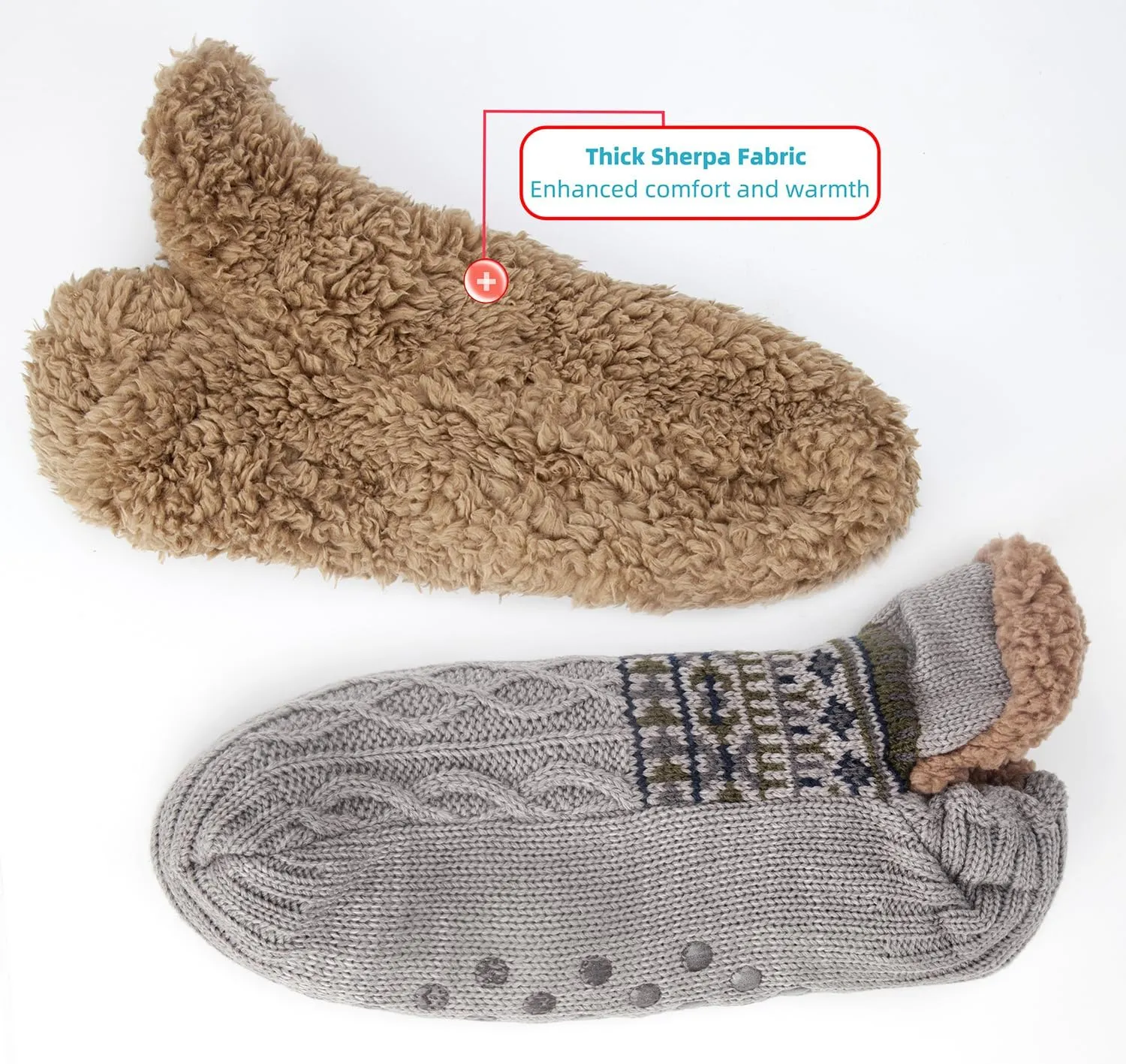 Women Knitted Slipper Socks Cozy Sherpa Fuzzy Socks Non Slip Socks Winter Indoor Double Layer Bedroom Slipper Socks