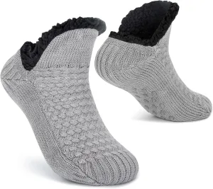 Women Knitted Slipper Socks Cozy Sherpa Fuzzy Socks Non Slip Socks Winter Indoor Double Layer Bedroom Slipper Socks