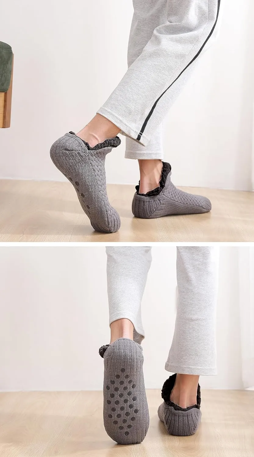 Women Knitted Slipper Socks Cozy Sherpa Fuzzy Socks Non Slip Socks Winter Indoor Double Layer Bedroom Slipper Socks