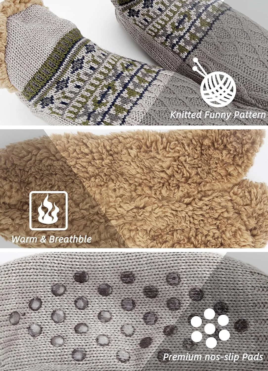 Women Knitted Slipper Socks Cozy Sherpa Fuzzy Socks Non Slip Socks Winter Indoor Double Layer Bedroom Slipper Socks