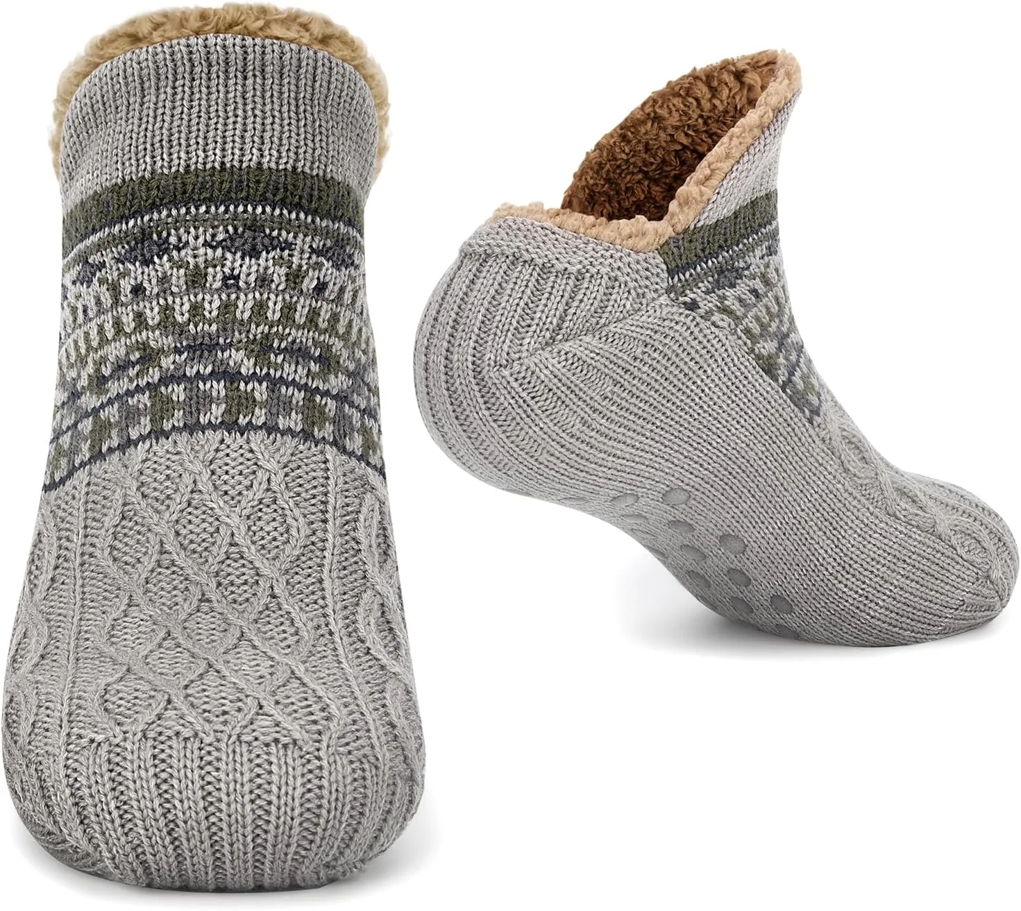 Women Knitted Slipper Socks Cozy Sherpa Fuzzy Socks Non Slip Socks Winter Indoor Double Layer Bedroom Slipper Socks