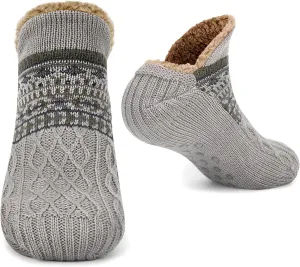 Women Knitted Slipper Socks Cozy Sherpa Fuzzy Socks Non Slip Socks Winter Indoor Double Layer Bedroom Slipper Socks