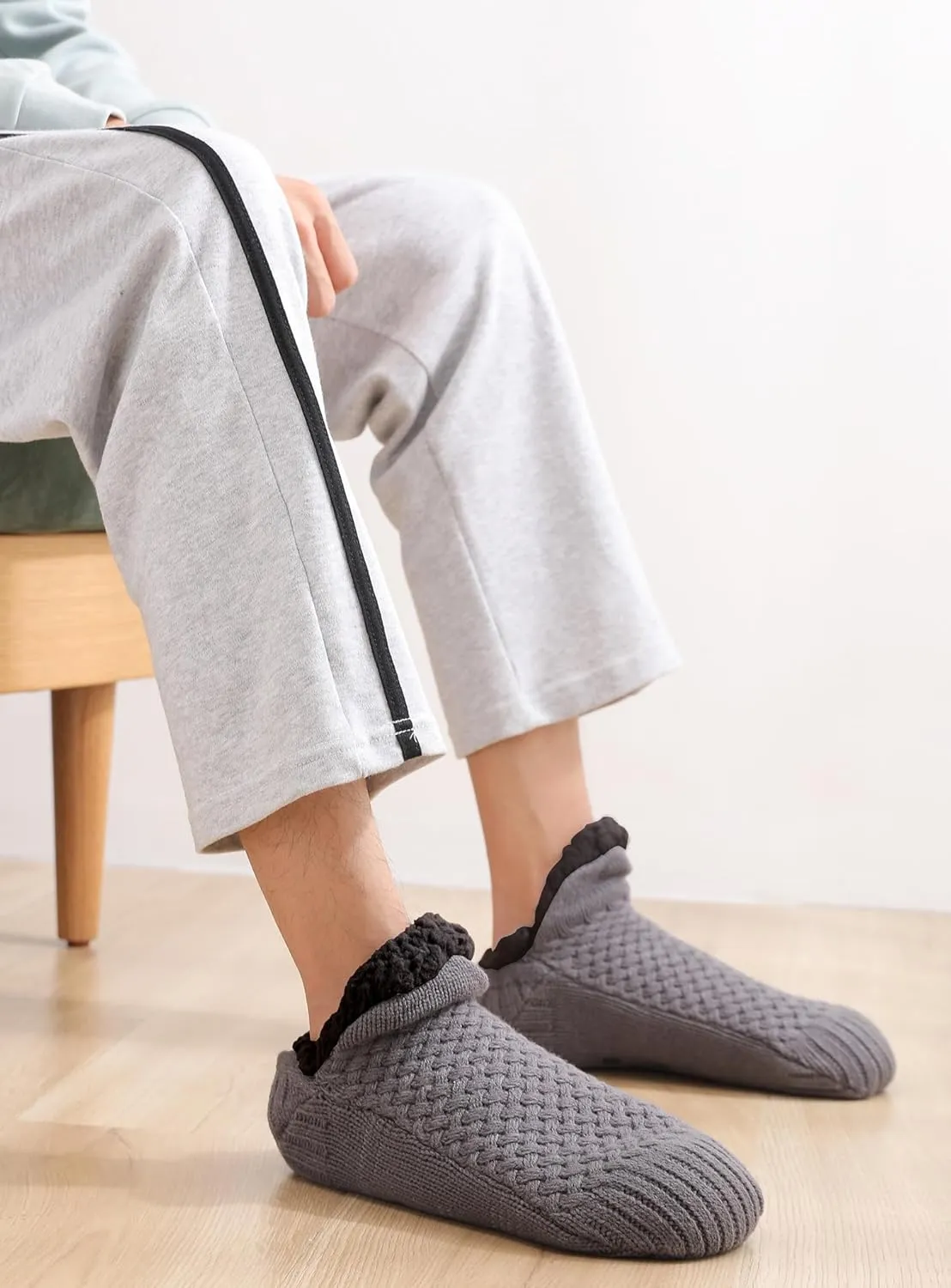 Women Knitted Slipper Socks Cozy Sherpa Fuzzy Socks Non Slip Socks Winter Indoor Double Layer Bedroom Slipper Socks