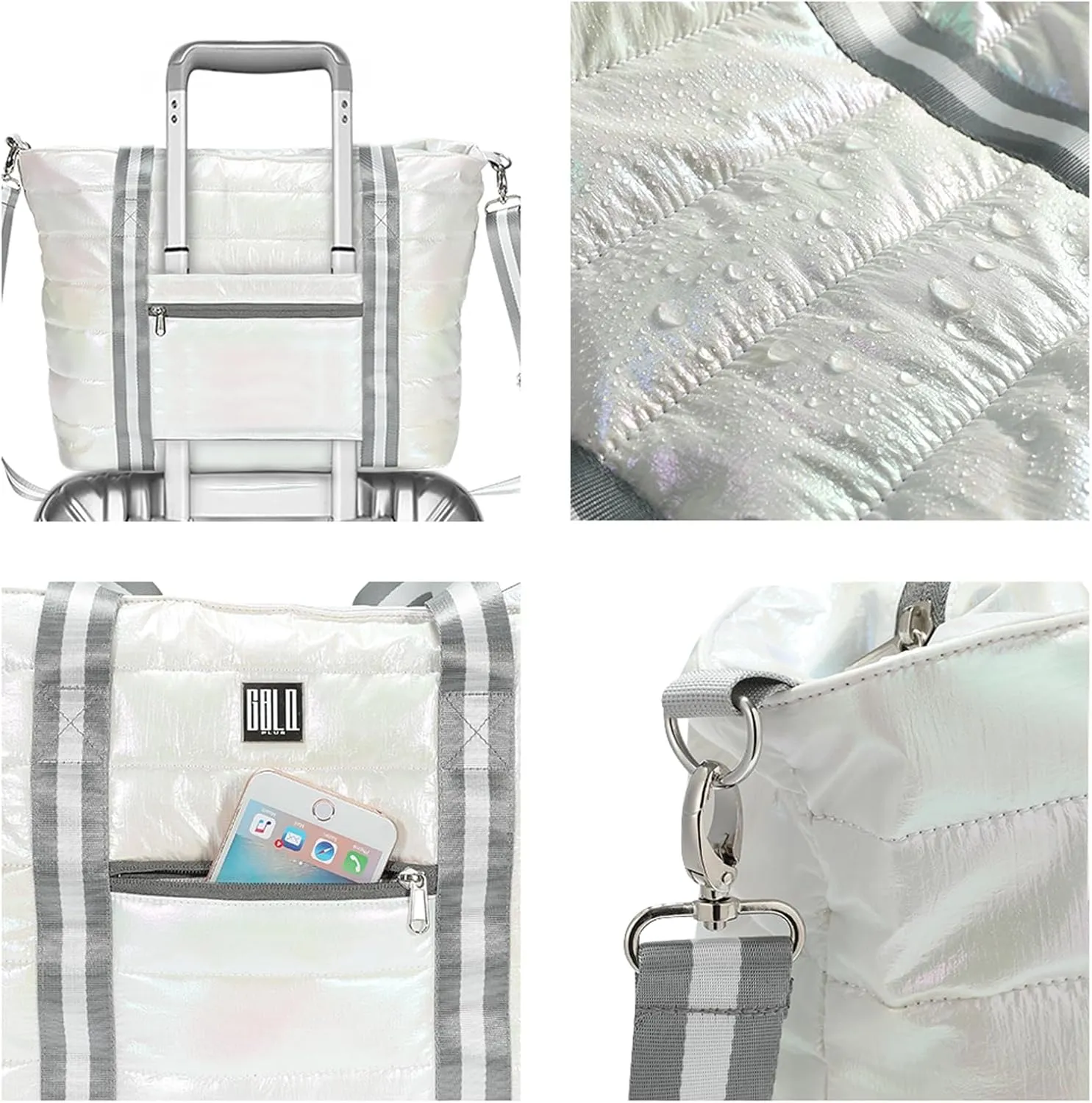 Women Tote Bag, Quilted Puffer Work Shoulder Bag with Laptop Compartment Trolley Sleeve, Large Puffy Travel Handbag