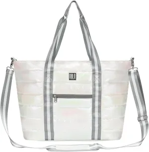 Women Tote Bag, Quilted Puffer Work Shoulder Bag with Laptop Compartment Trolley Sleeve, Large Puffy Travel Handbag