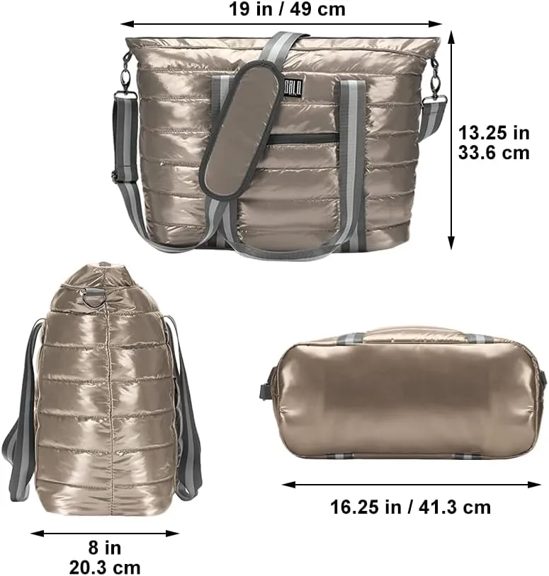 Women Tote Bag, Quilted Puffer Work Shoulder Bag with Laptop Compartment Trolley Sleeve, Large Puffy Travel Handbag