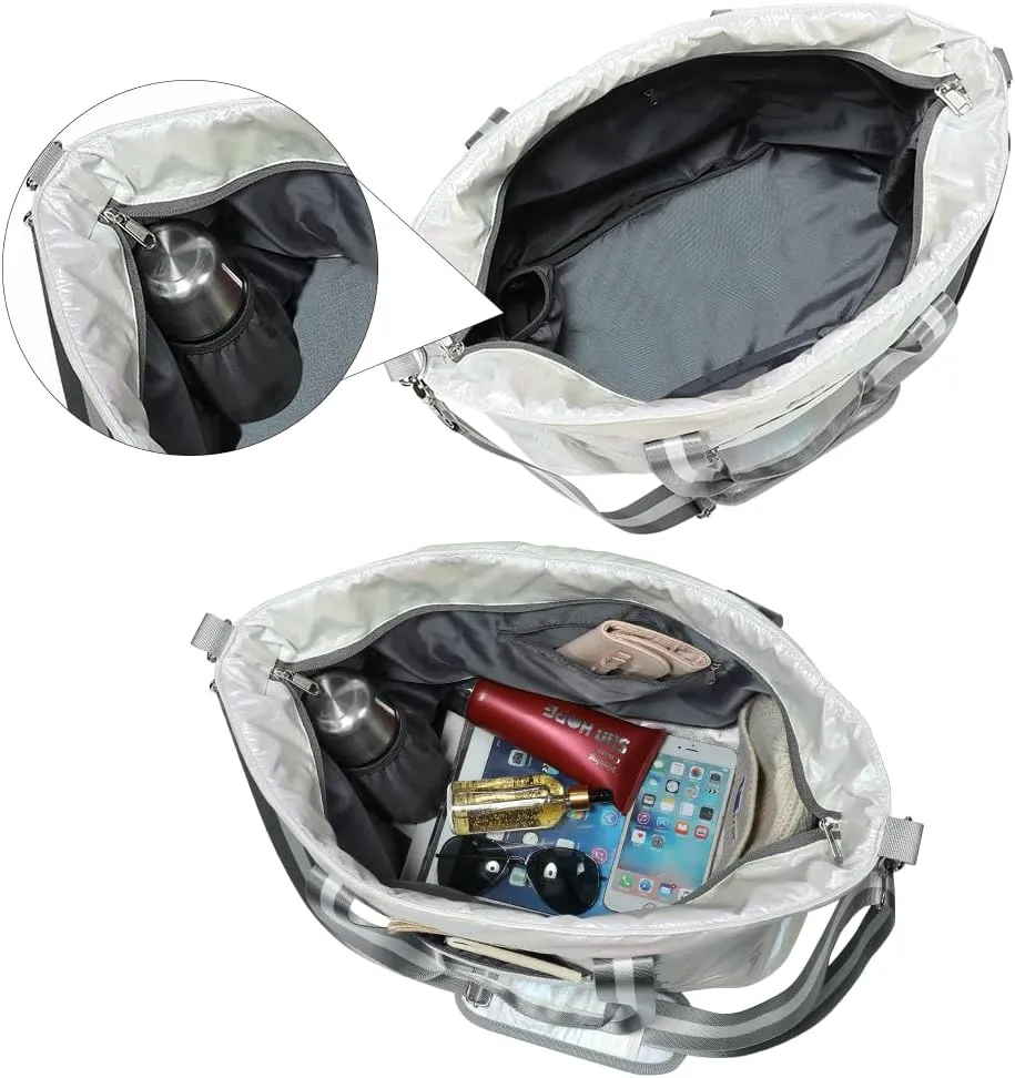Women Tote Bag, Quilted Puffer Work Shoulder Bag with Laptop Compartment Trolley Sleeve, Large Puffy Travel Handbag