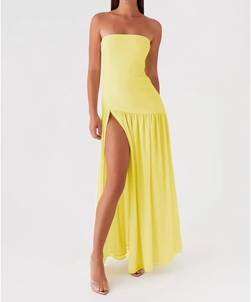 Women Tube Top Dress Tiger Stripe Mesh Patchwork Maxi Dress Strapless Sexy High Slit Long Dresses Party Clubwear