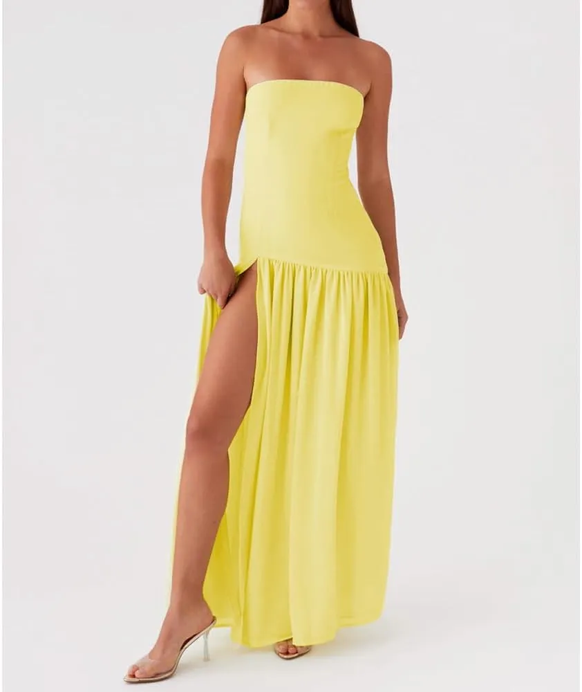 Women Tube Top Dress Tiger Stripe Mesh Patchwork Maxi Dress Strapless Sexy High Slit Long Dresses Party Clubwear