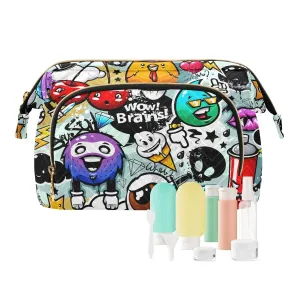 Women Wave Quilt Cosmetic Bag, Zipper Toiletry Storage 10.2x5.9x6.7 in, Pouch Handbag Makeup Case Purse Holder Organizer Print Graffiti Bizarre Zombies Seamless
