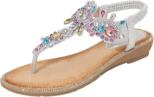 Women's Bohemian Ethnic Sandals Arch Support Rhinestone Dressy Sandals Summer Temperament Sandal for Women