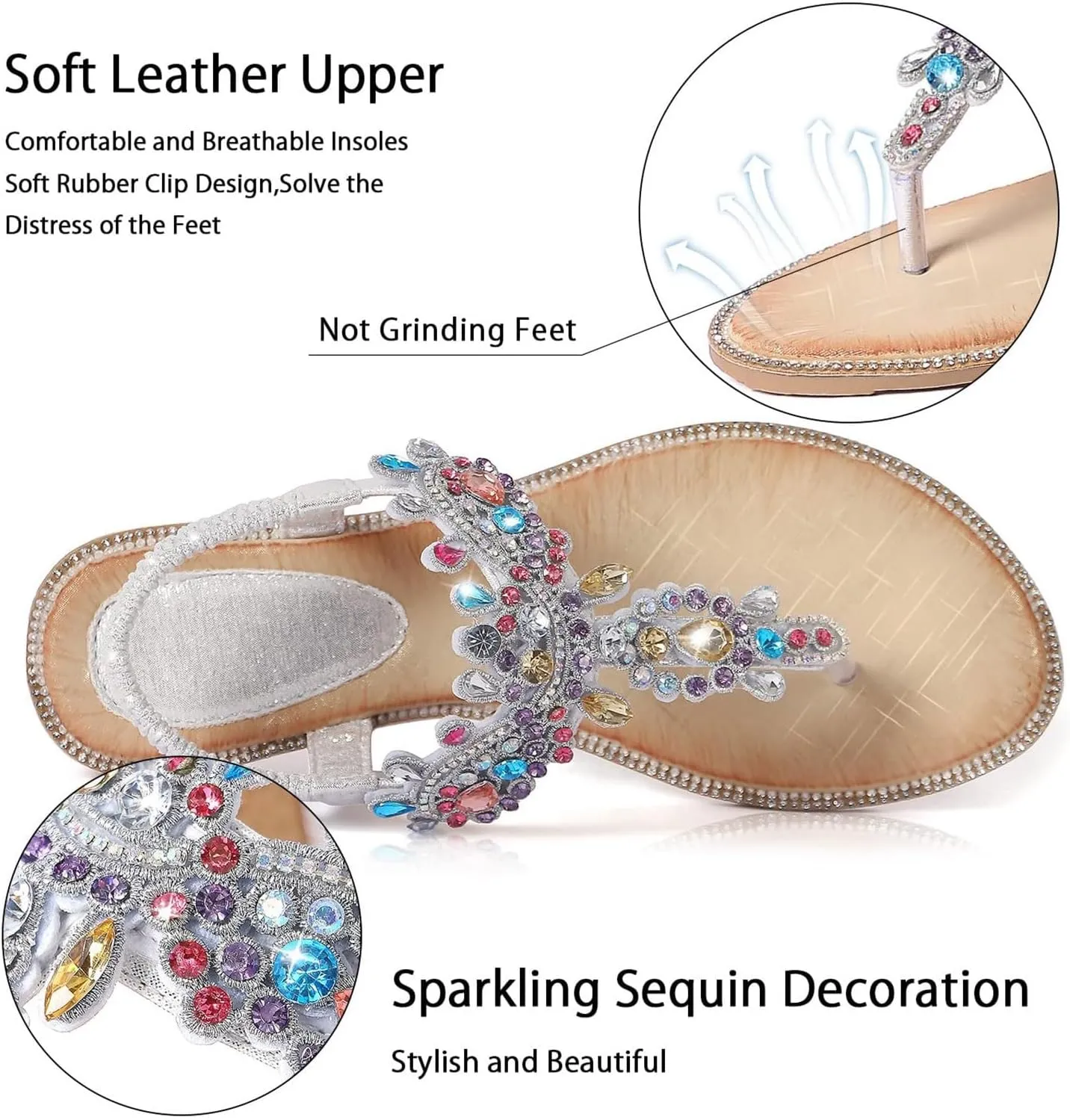 Women's Bohemian Ethnic Sandals Arch Support Rhinestone Dressy Sandals Summer Temperament Sandal for Women