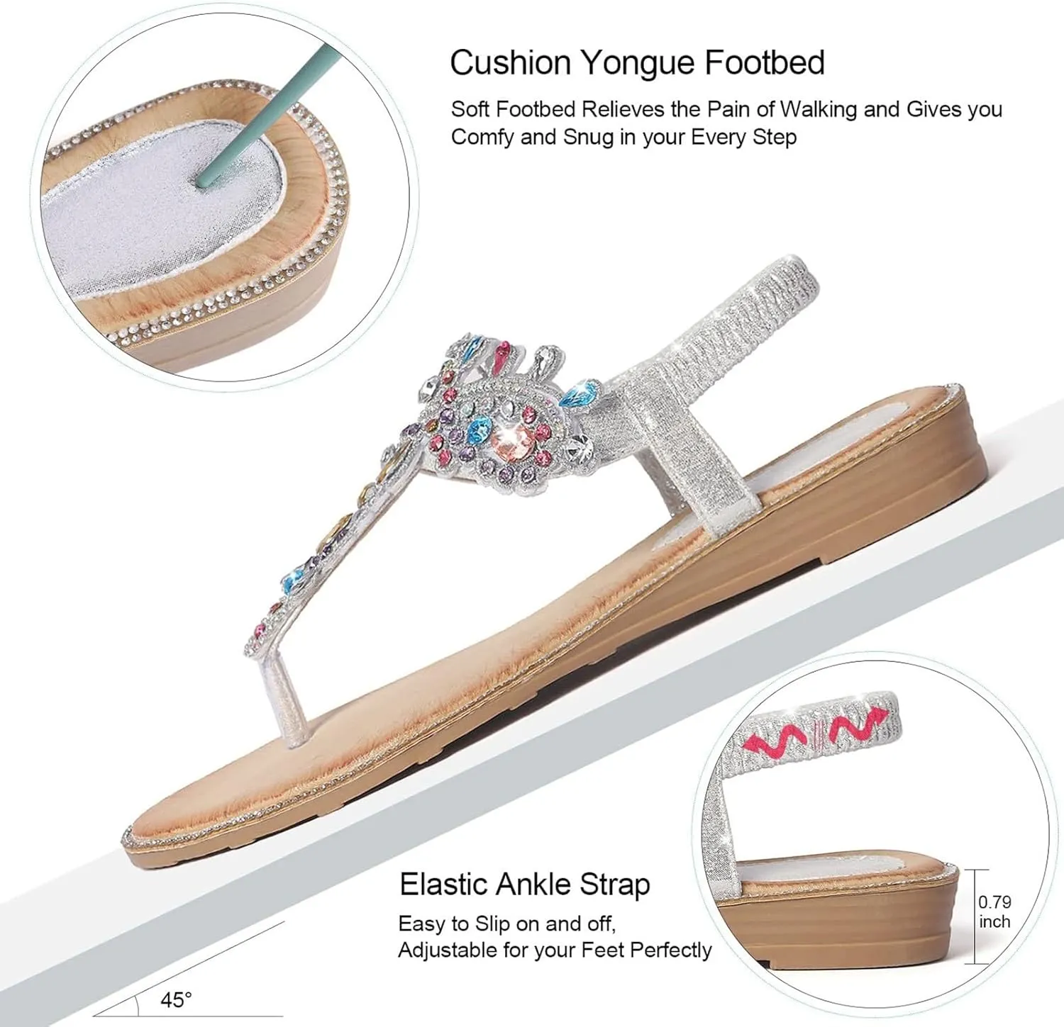 Women's Bohemian Ethnic Sandals Arch Support Rhinestone Dressy Sandals Summer Temperament Sandal for Women