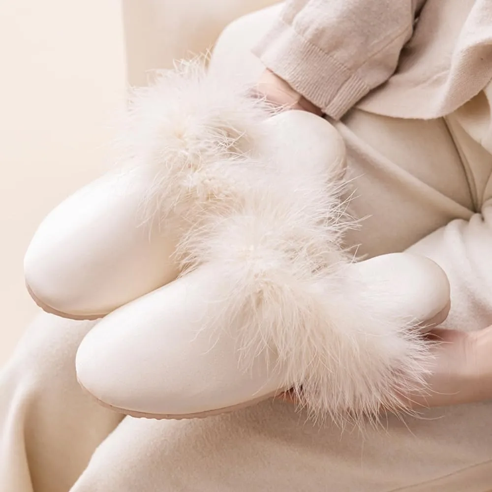 Women's Bride Slippers With Fluffy Satin Bridesmaid Slides Fuzzy Trim for Wedding Party Home Outdoor Use