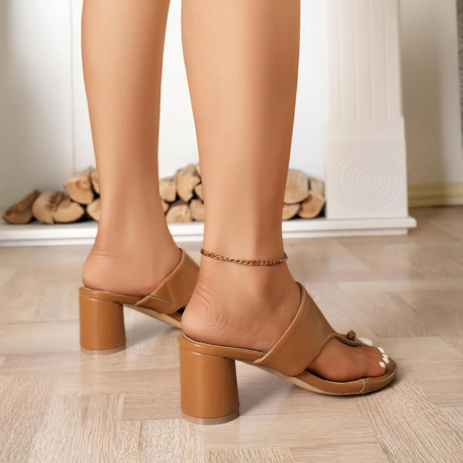Women's Broadband Slingback Chunky Low Heel Flip Flops Sandal Fashion Open Round Toe Slip On Anti-Slip Dress Party Thong Heels for Dating Shoping