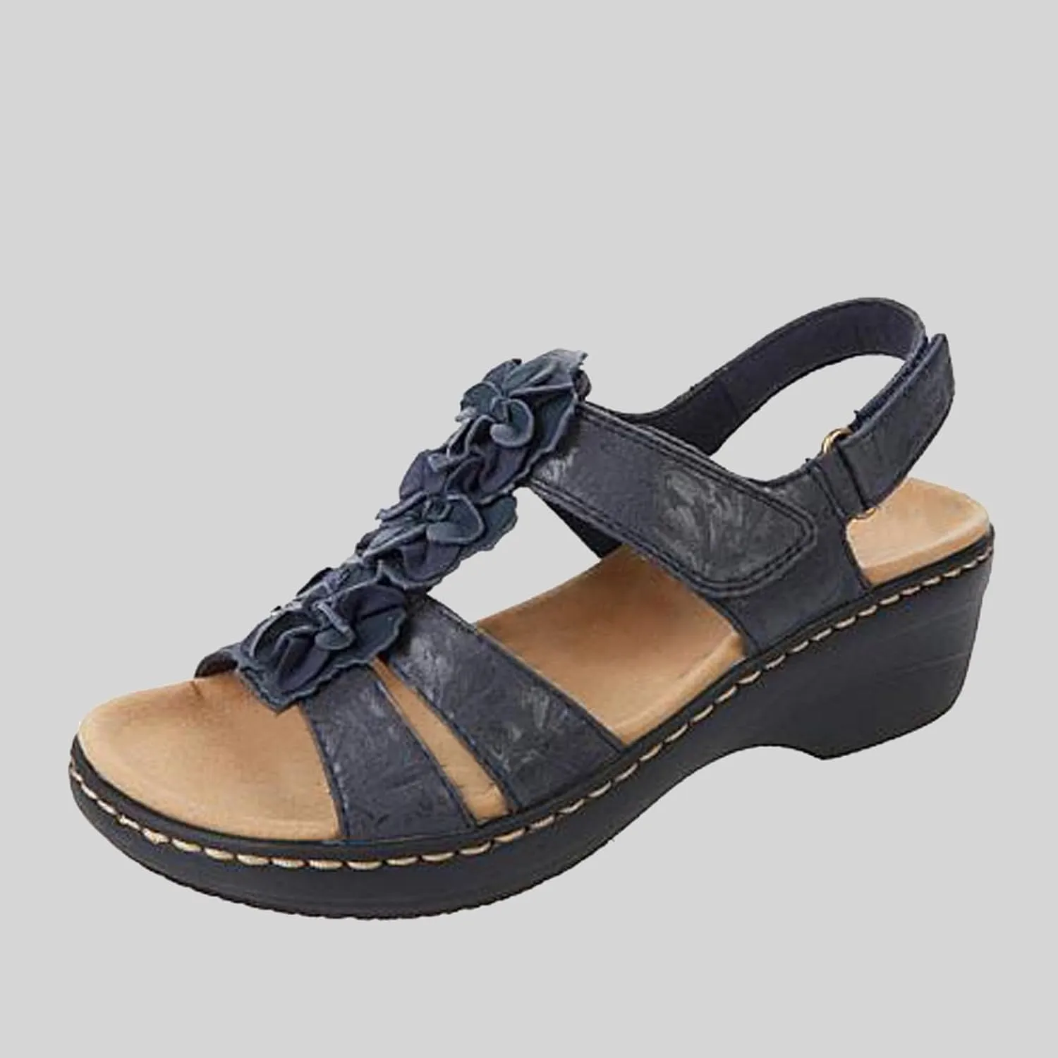 Womens Casual Summer Sandals Open Toe Ankle Strap Comfortable Wedge Sandal with Arch Support Flower Trendy Beach Shoes