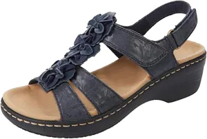 Womens Casual Summer Sandals Open Toe Ankle Strap Comfortable Wedge Sandal with Arch Support Flower Trendy Beach Shoes