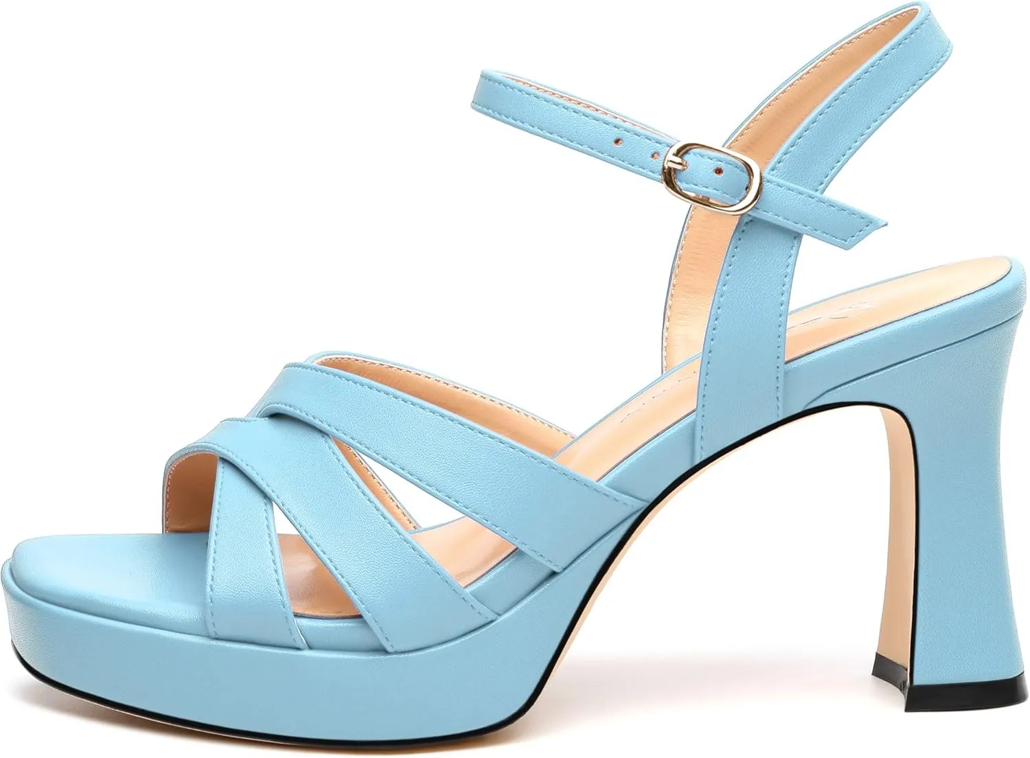 Women's Chunky Platform High Heels Block Heeled Sandals Open Square Toe Ankle Strap Dress Wedding Party Sandal Shoes 3.3''