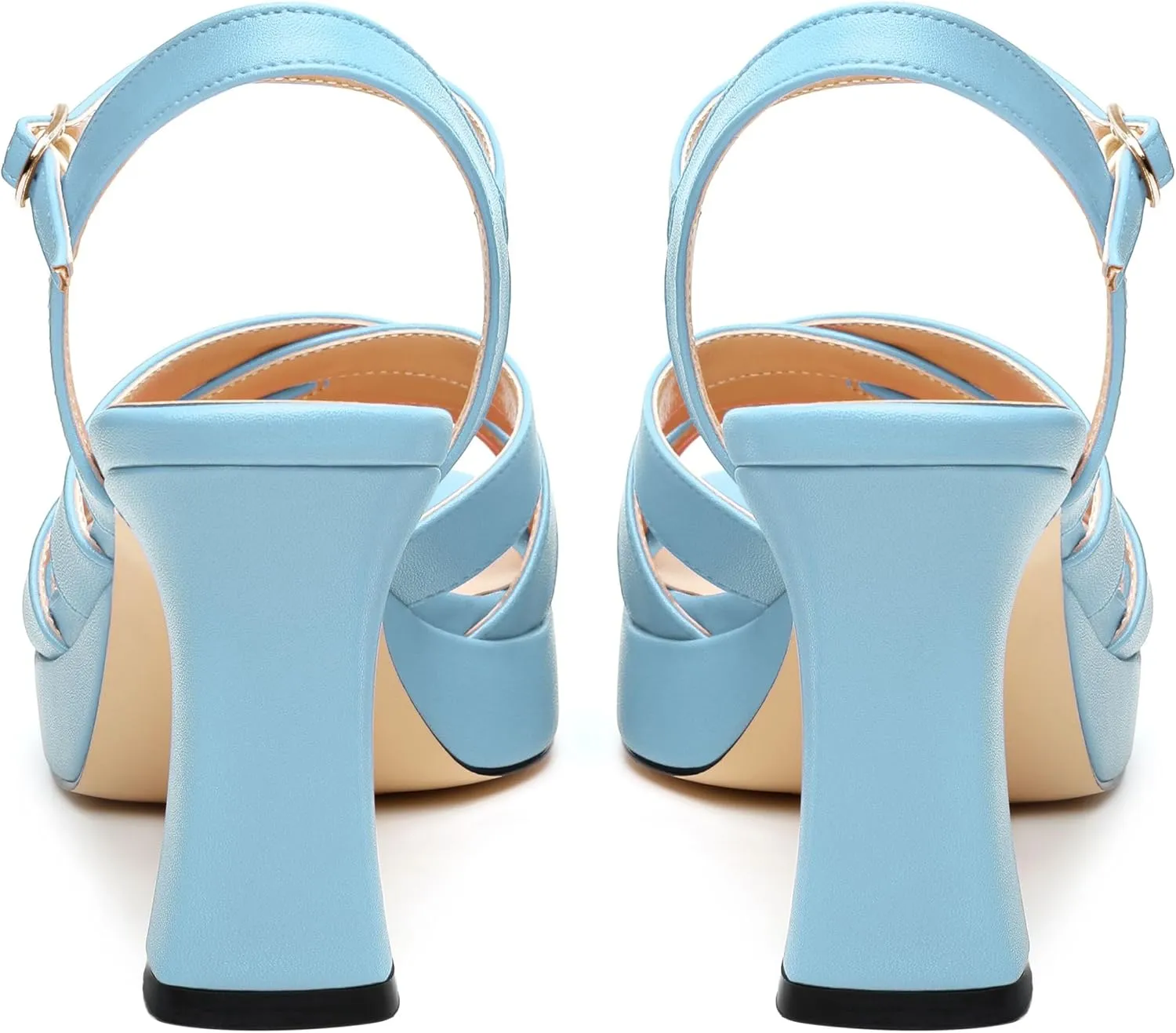 Women's Chunky Platform High Heels Block Heeled Sandals Open Square Toe Ankle Strap Dress Wedding Party Sandal Shoes 3.3''