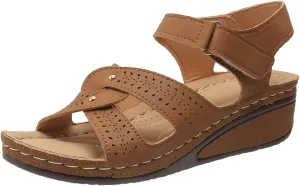Womens Comfortable Sandals Comfortable Summer Slip On Wedge Sandals Open Toe Cutout Slides Shoes Dressy Casual Hook and Loop Fastener Shoes Dressy Summer Shoe