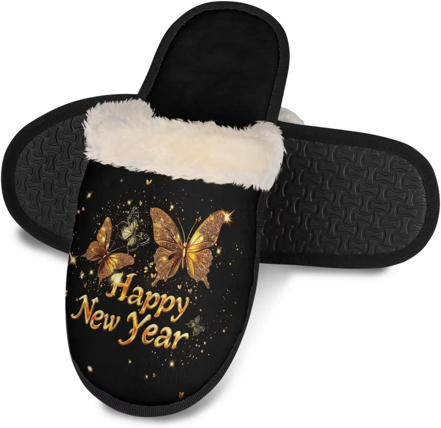 Women's Cotton Slipper Warm Furry Bedroom House Slipper Soft Fluffy Collar Winter Non-Slip House Outdoor Slipper for Ladies XS-XL