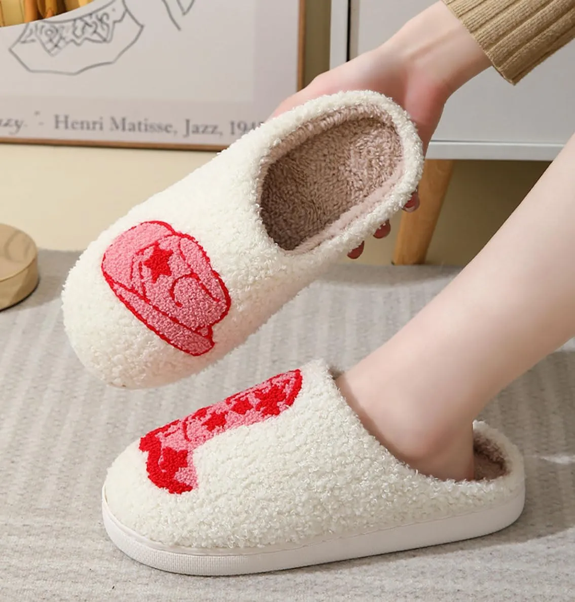Women's Cute Strawberry Cherry Mushroom Cartoon Animal Cat Slippers - Cowboy Hat Boots - Happy Face Memory Foam Fluffy Cloud Indoor Household Couple Slippers