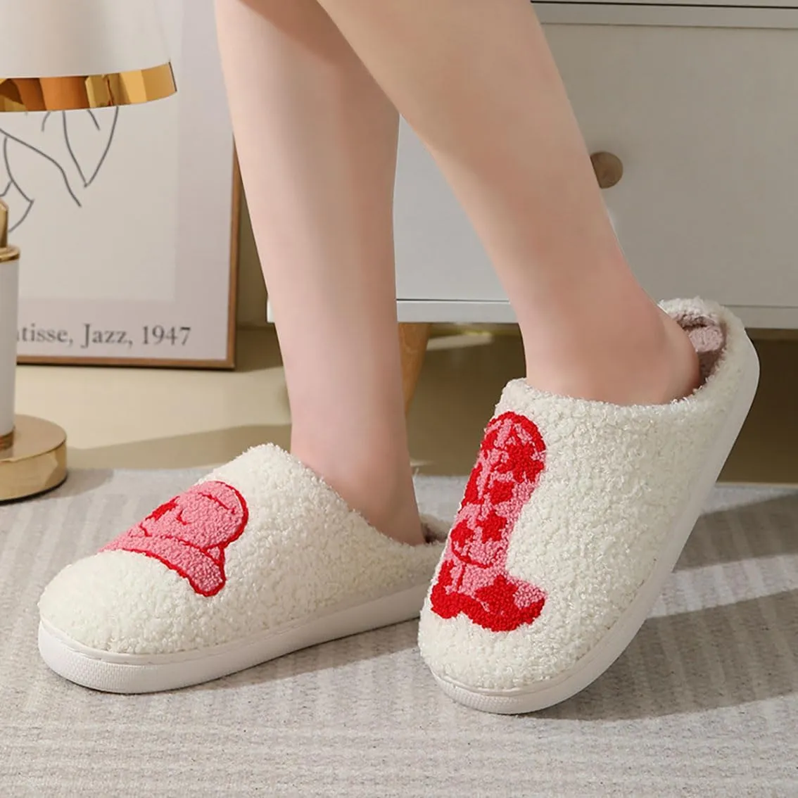 Women's Cute Strawberry Cherry Mushroom Cartoon Animal Cat Slippers - Cowboy Hat Boots - Happy Face Memory Foam Fluffy Cloud Indoor Household Couple Slippers