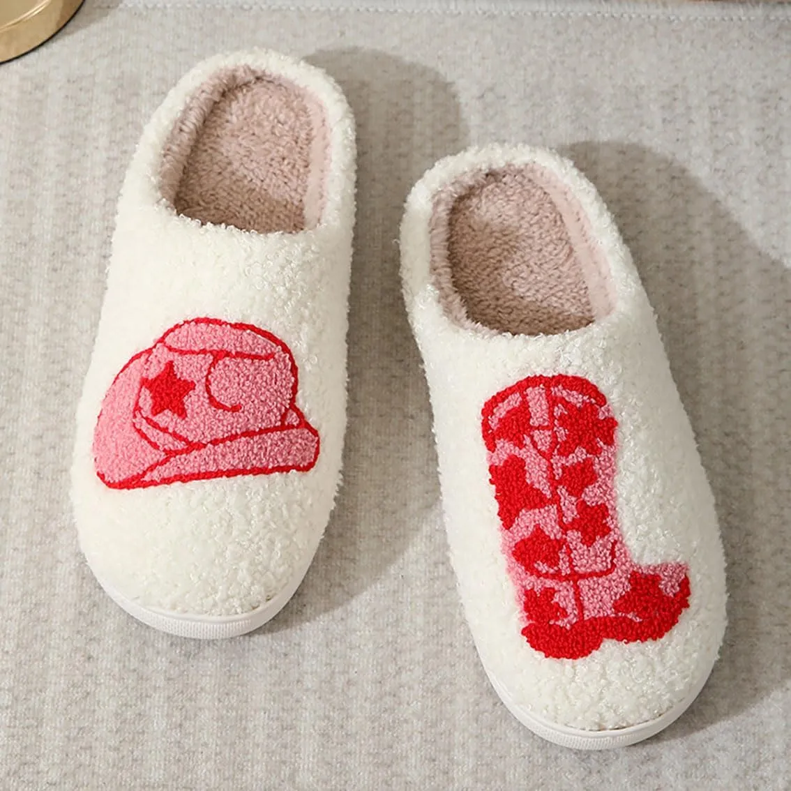 Women's Cute Strawberry Cherry Mushroom Cartoon Animal Cat Slippers - Cowboy Hat Boots - Happy Face Memory Foam Fluffy Cloud Indoor Household Couple Slippers