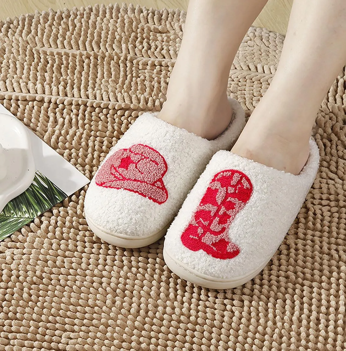 Women's Cute Strawberry Cherry Mushroom Cartoon Animal Cat Slippers - Cowboy Hat Boots - Happy Face Memory Foam Fluffy Cloud Indoor Household Couple Slippers