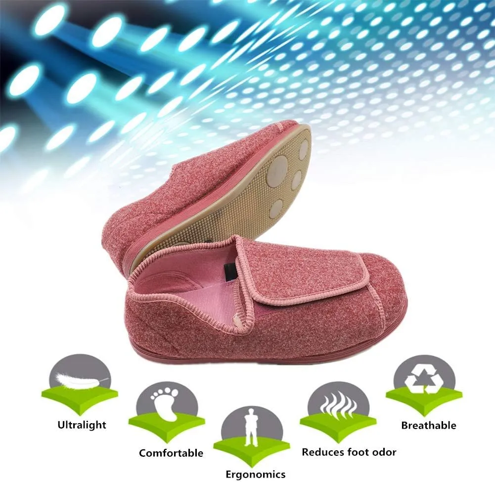 Women's Extra Wide Diabetic Shoes, Adjustable Closures Elderly Women Slippers Fit for Edema Orthopaedic Fasciitis